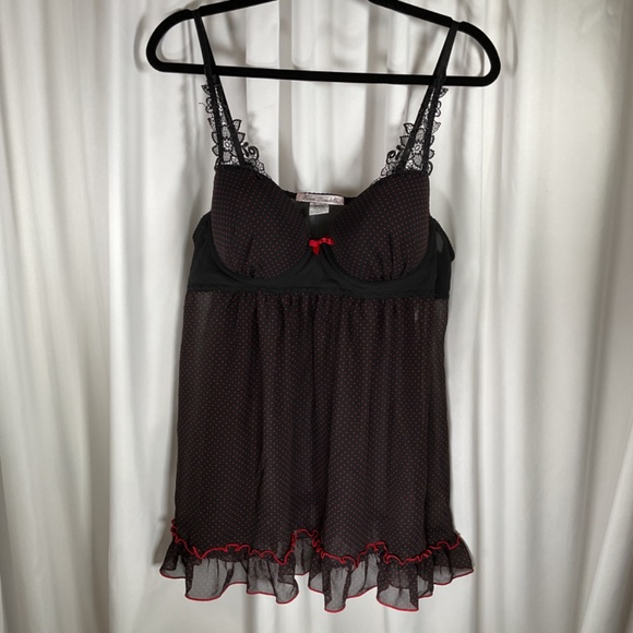 Linea Donatella Molded Cup Babydoll Black Red size XL Luxury Lingerie - Picture 2 of 2